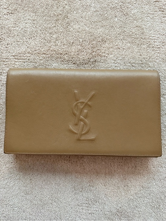 Saint Laurent Handbags - Saint Laurent Camel Leather Envelope Clutch with Embossed YSL